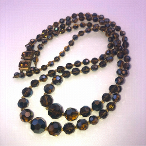 Vtg rootbeer aurora crystal 2 strand necklace rhinestone clasp 21”